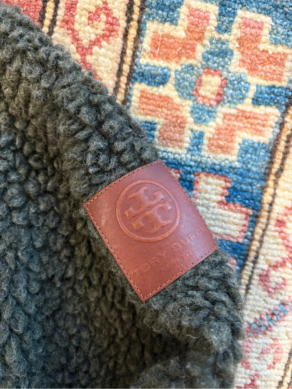 Tory Burch color block teddy fleece - Olive, Cream & Yellow Trim